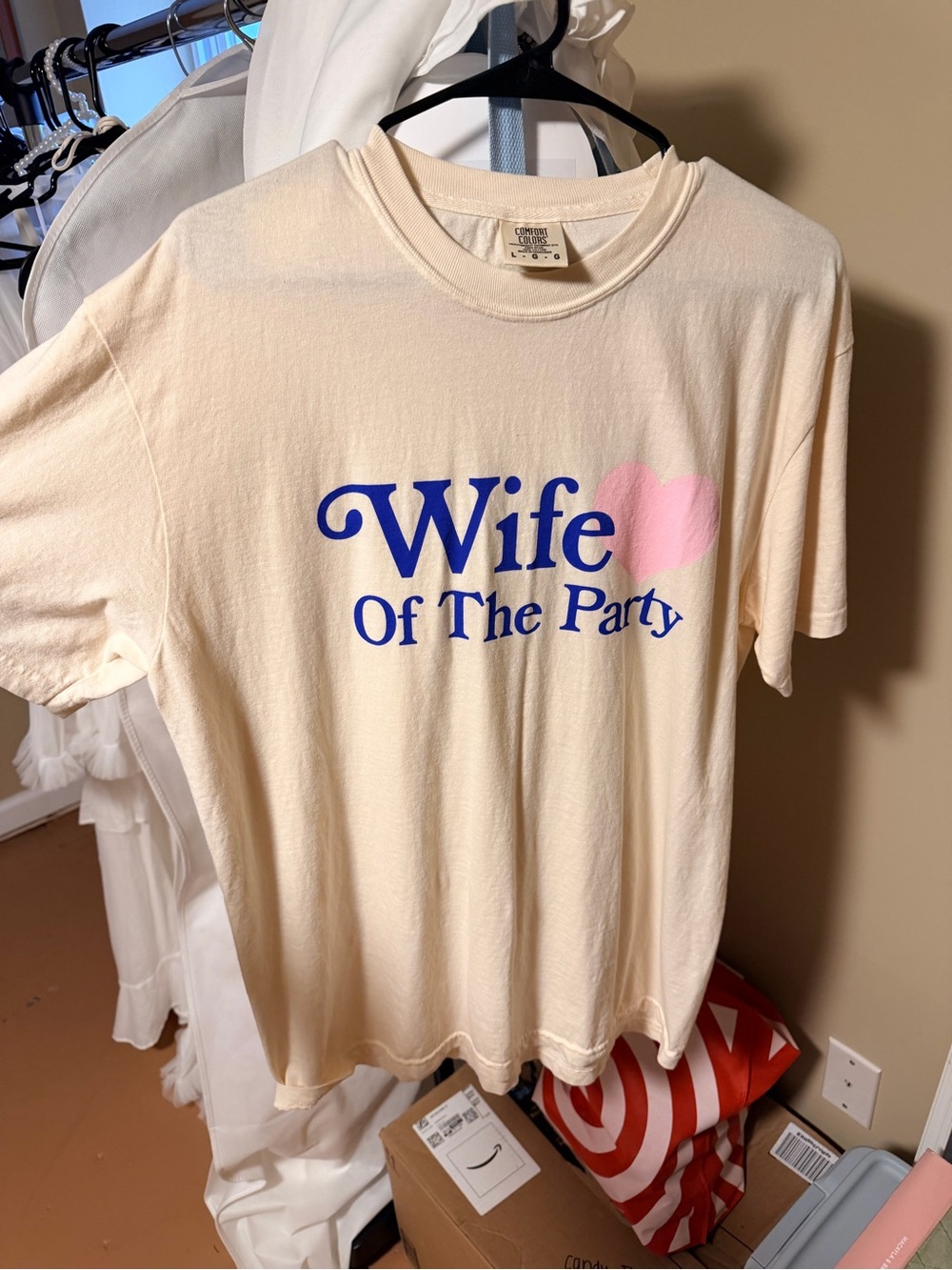 Wife Of The Party Graphic Tee - Cream with Blue & Pink